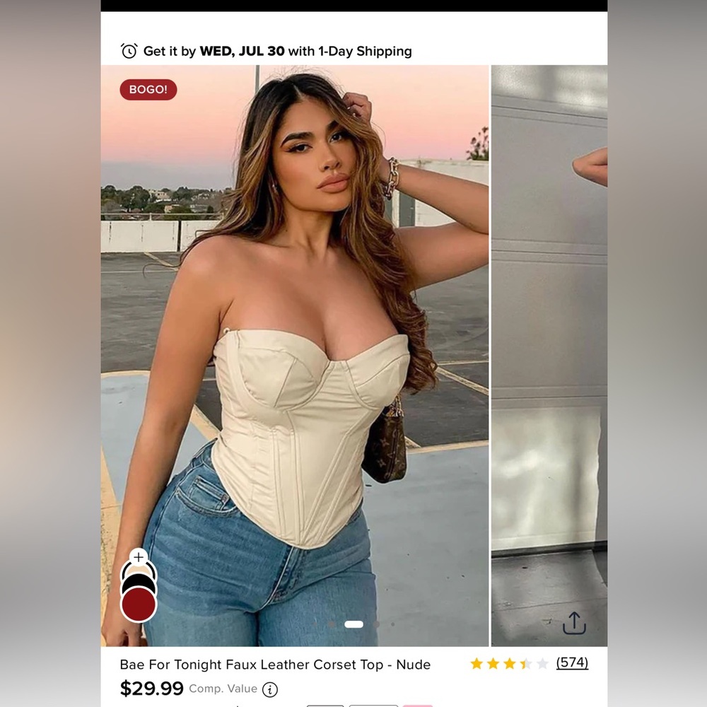Fashion Nova Faux Leather Corset Top - Nude